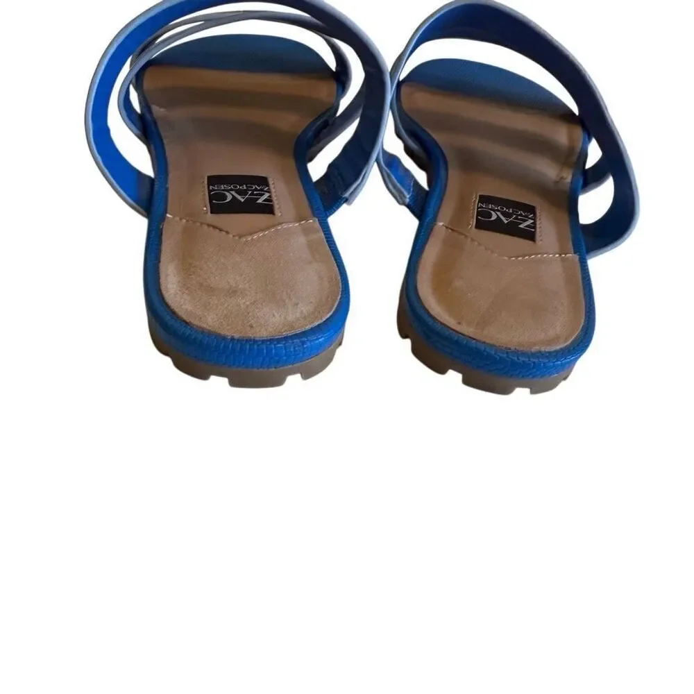 Zac Posen Selah Blue Croc Embossed Leather Sandal Sz 7 Beach, Summer, Vacation